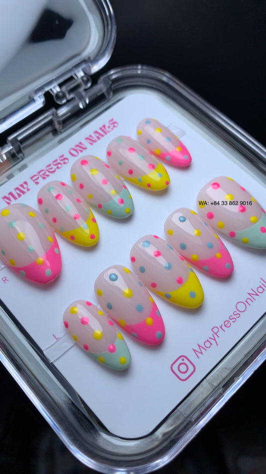 Short French Tips Candy Confetti pastel press on nails M01