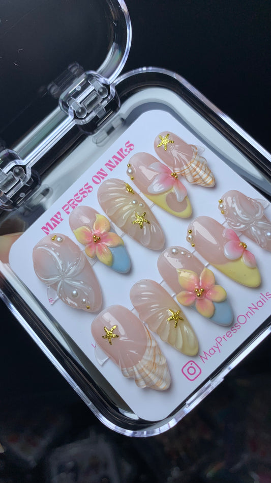3D summer press on nails M09