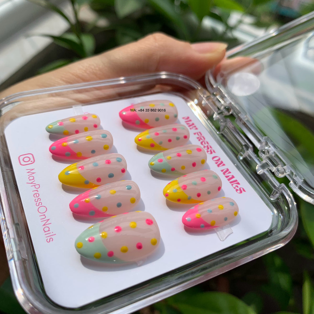 Short French Tips Candy Confetti pastel press on nails M01