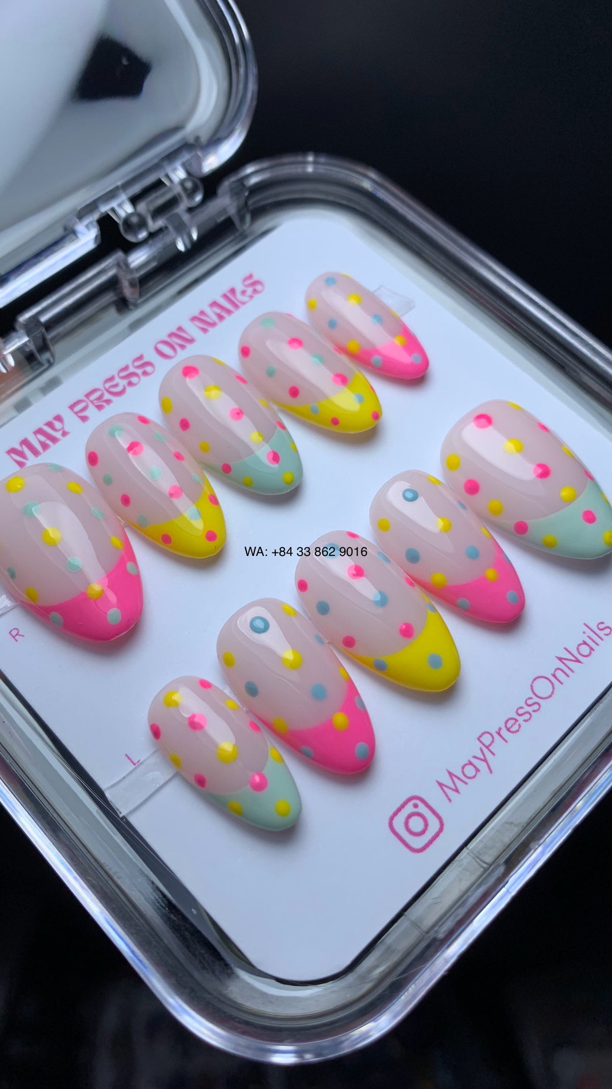 Short French Tips Candy Confetti pastel press on nails M01