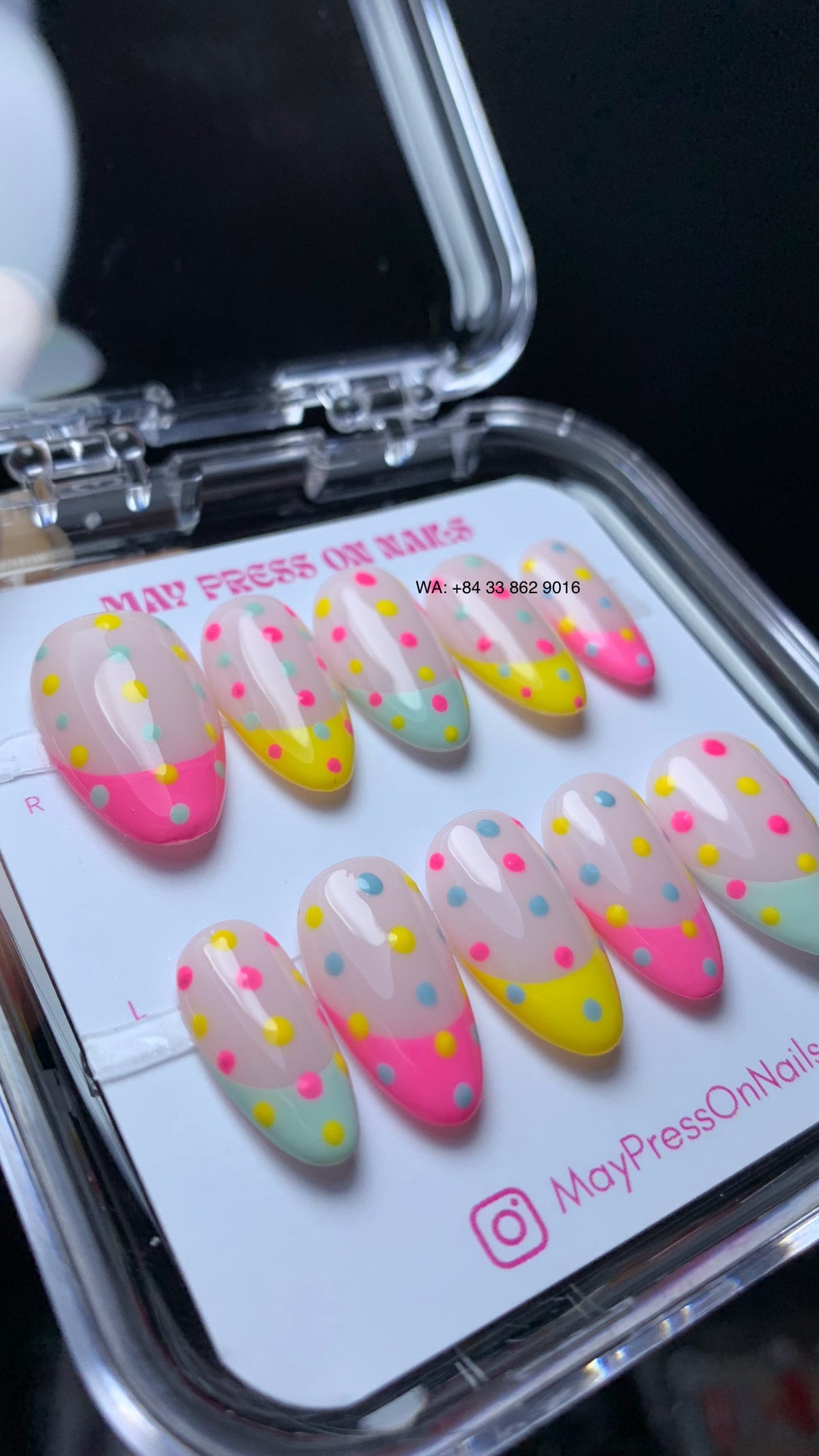 Short French Tips Candy Confetti pastel press on nails M01