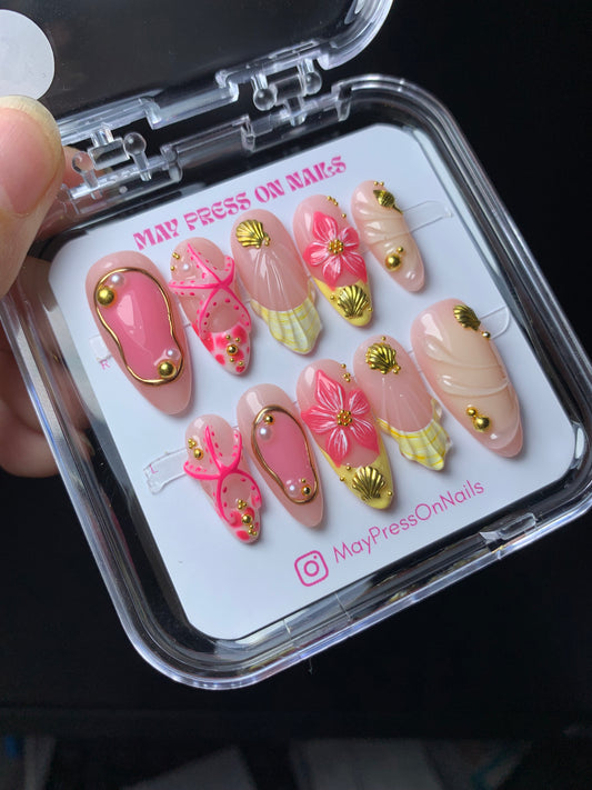 3D summer press-on nails M07